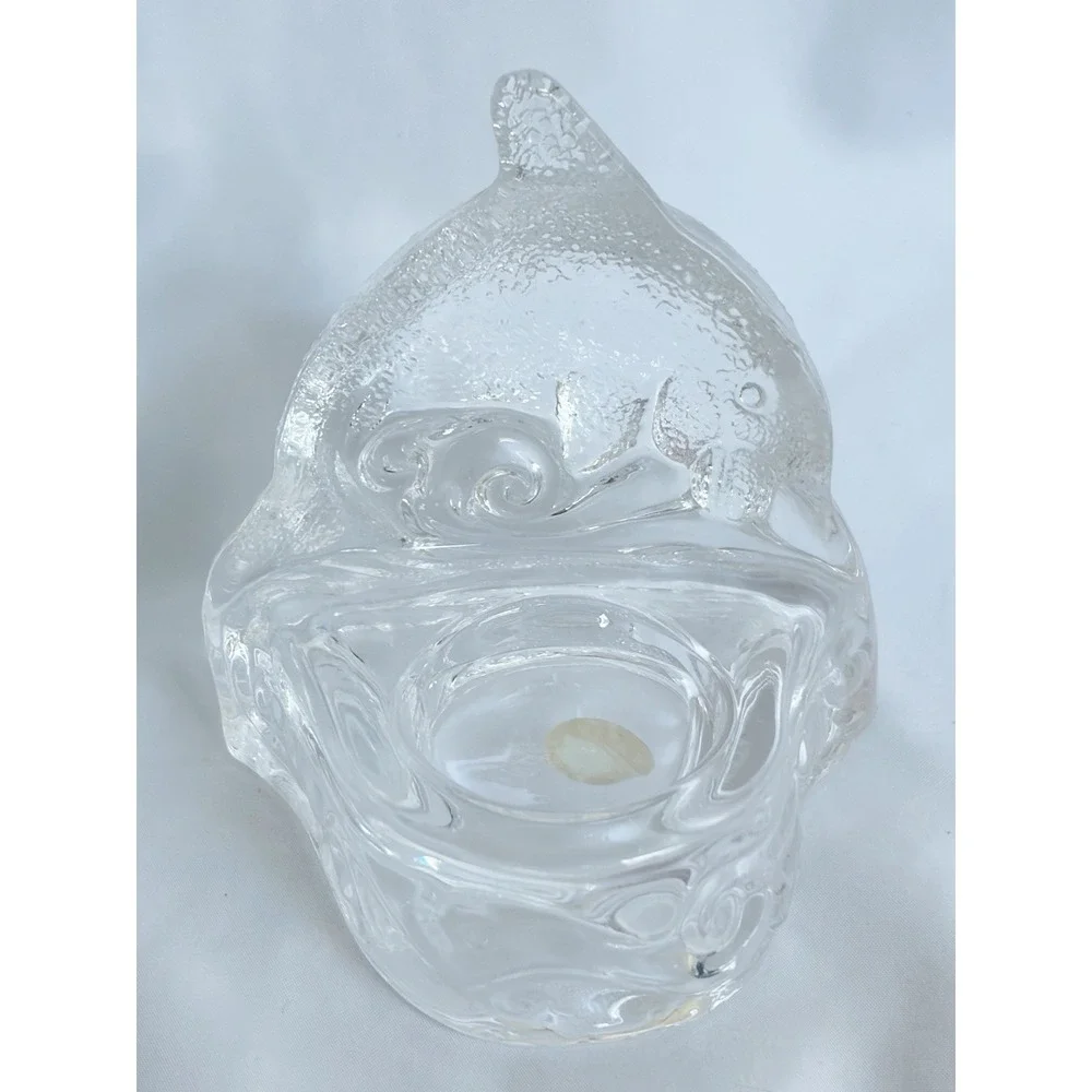 Vintage PartyLite Dolphin Clear Glass Tea Light Candle Holder Ocean Fish Retired